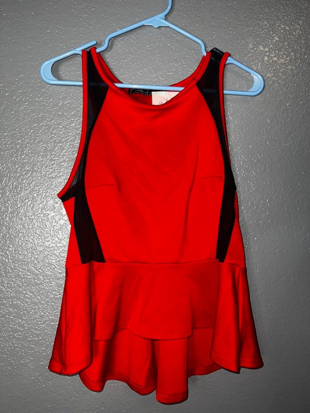 Red Peplum Tank Top Black Mesh Panels Girls 14/16